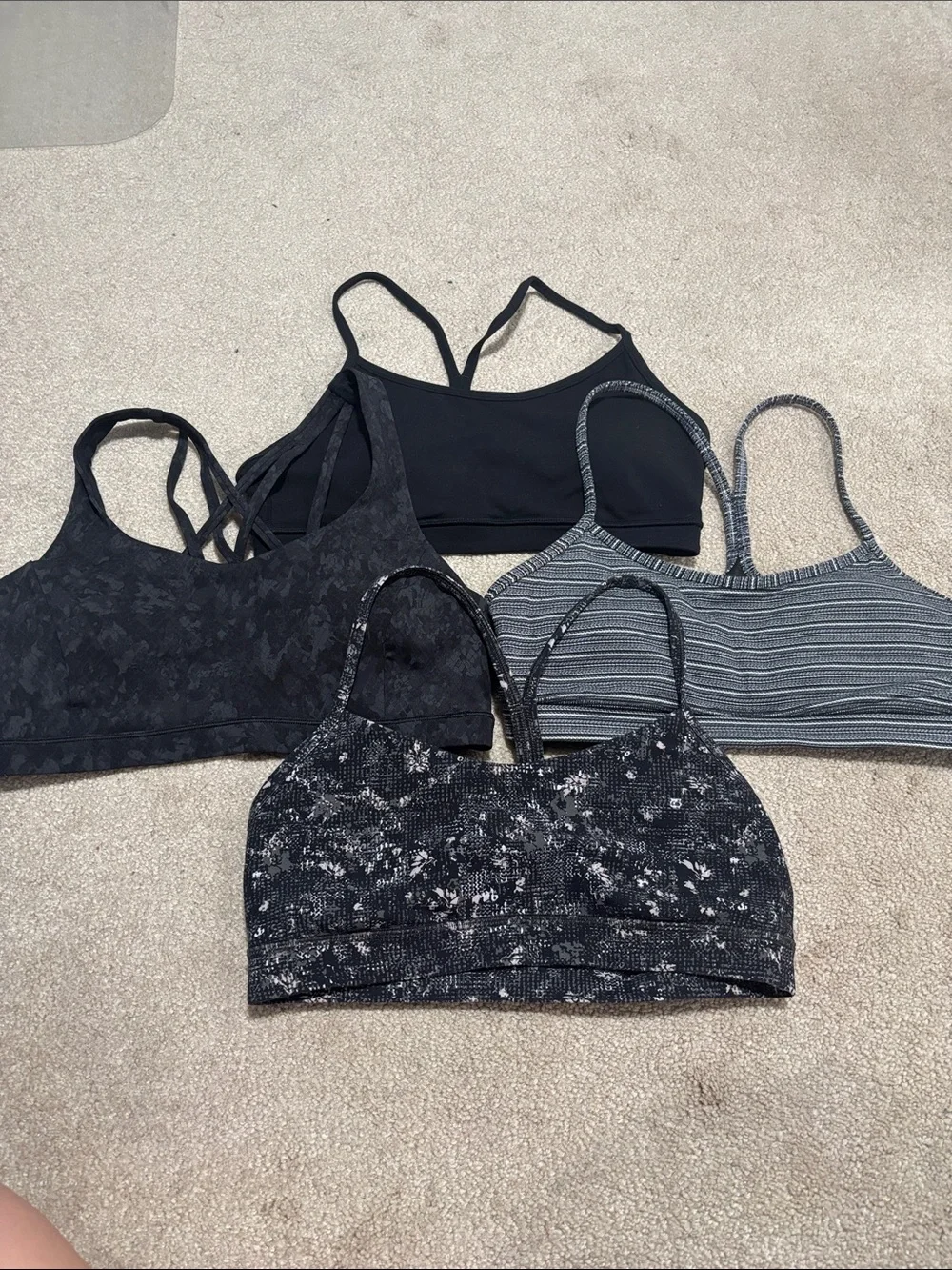 Lot of 4 Lululemon Black and Gray Sports Bras 3 size 10 1 size 8